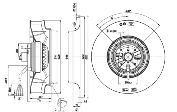 ebmpapst R2E220-RA38-32 220mm Centrifugal Fan, 230V, Aluminium - view 3