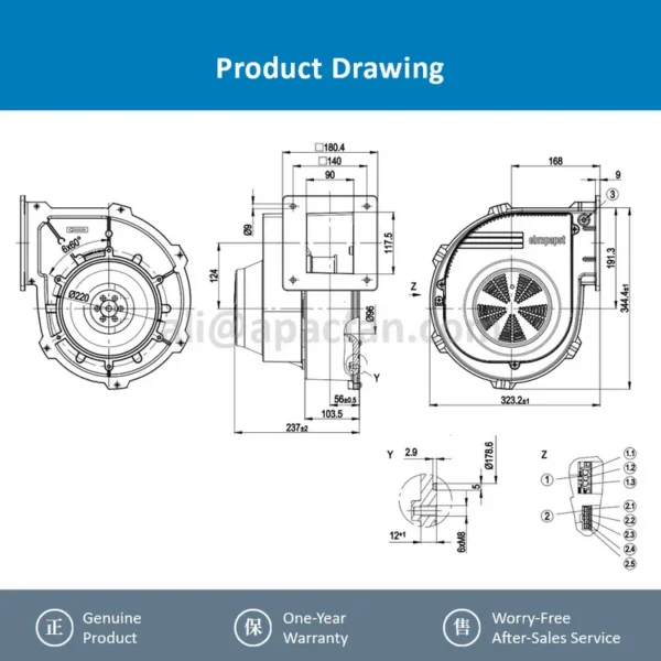 Ec Motors, G3G200-GN18-01, 200mm, 230V, 750W - view 4