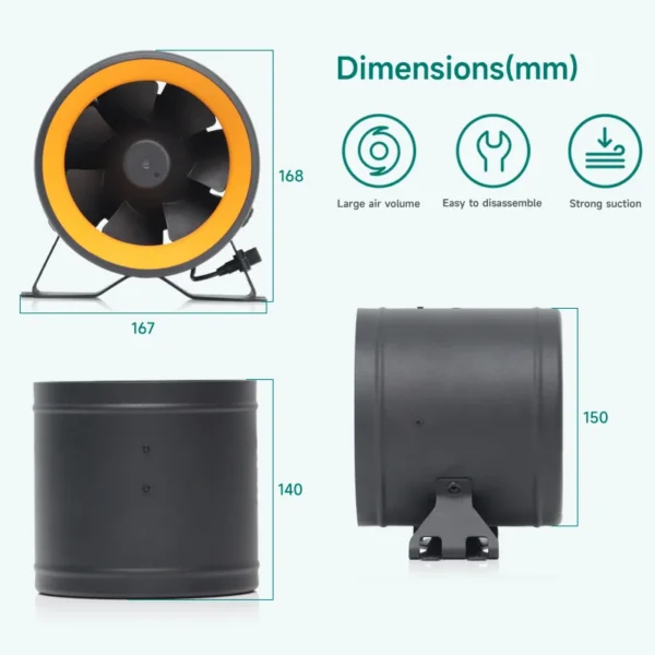 Eco-watt Round Duct Fan, HI-250PE, 100~240V, Electric - view 4