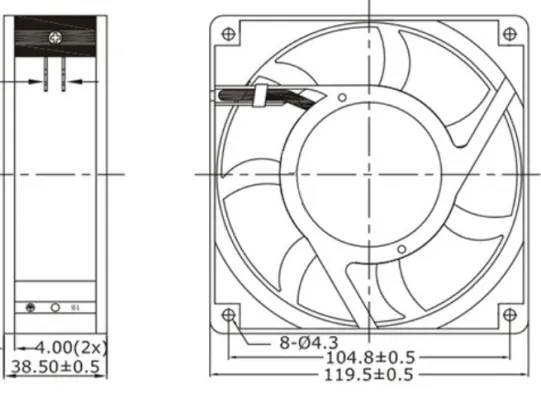 Electric Axial Cooling Fan, 220V, 120mm, PBT, 120x120x38mm - view 3