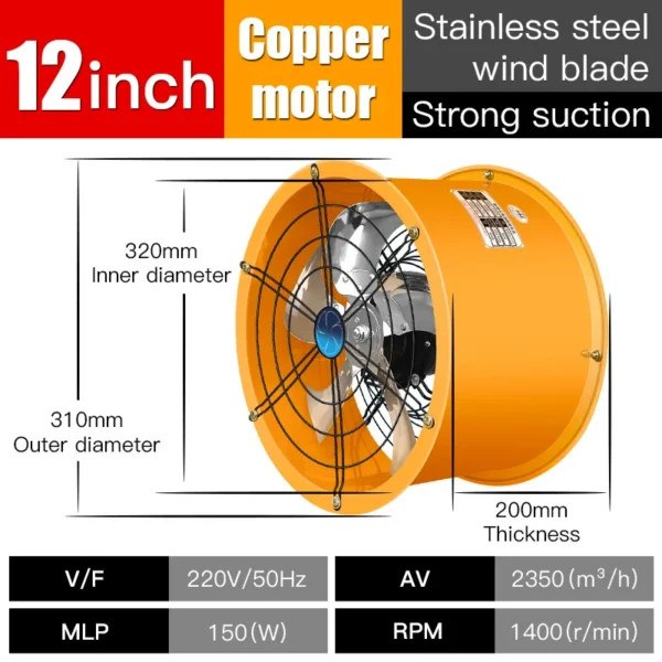 Electric Axial Fan, Inline, 220 V, 2180cmh - view 2