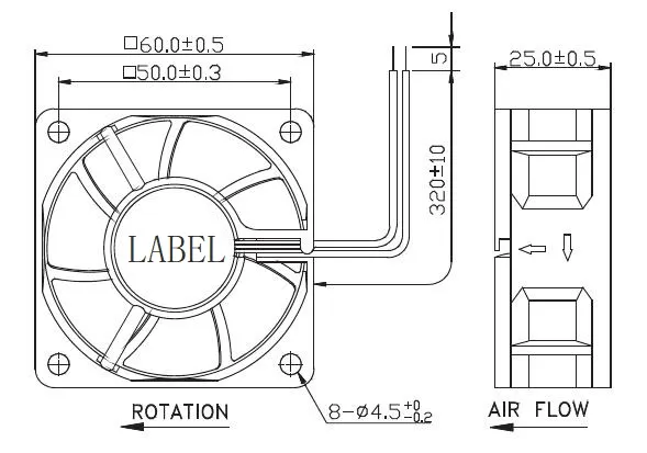 Electric Exhaust Cooling Fan, Waterproof, 60*60*25mm, 0.08A - view 3