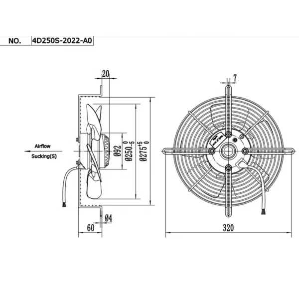 Electric External Rotor Motor, YWF4E-250S, Axial - view 2