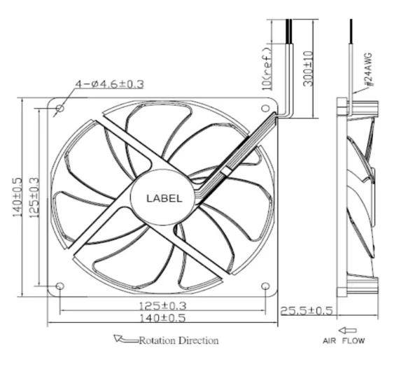 Electric Fan, 140*140*25mm, Axial, Brushless, 12V - view 6