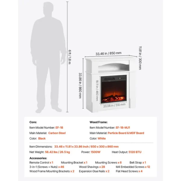 Electric Fireplace, 1500W, 5120BTU - view 5