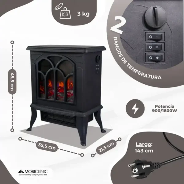 Electric Fireplace, 1800W, 3D - view 5