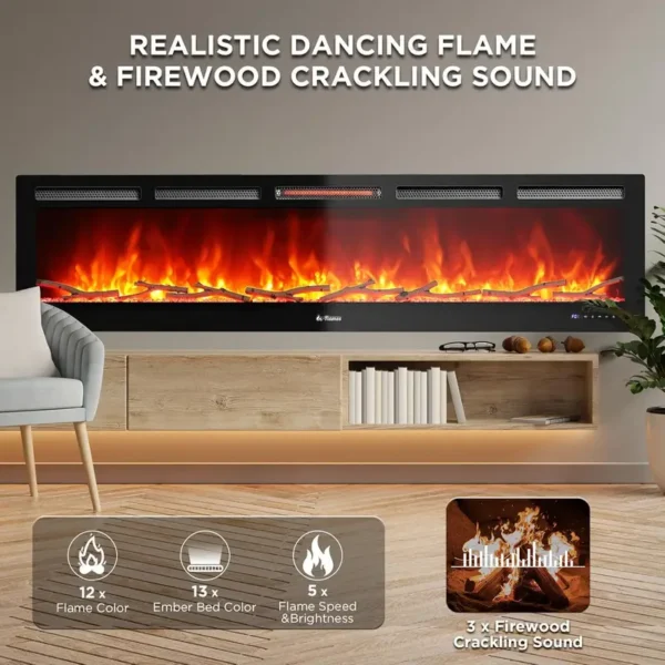 Electric Fireplace, 2000 W, Glass - view 4
