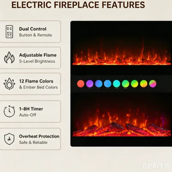 Electric Fireplace, 2000 W, tempered glass - view 4