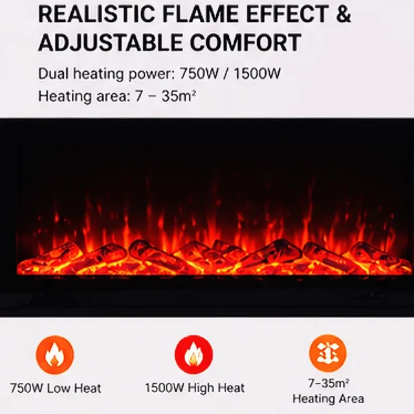 Electric Fireplace, 2000 W, tempered glass - view 5