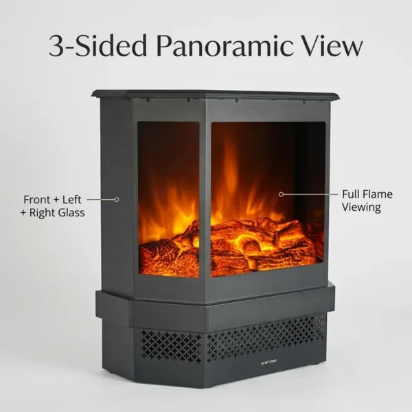 Electric Fireplace, 3-Sided, 1800 W, Metal - view 2