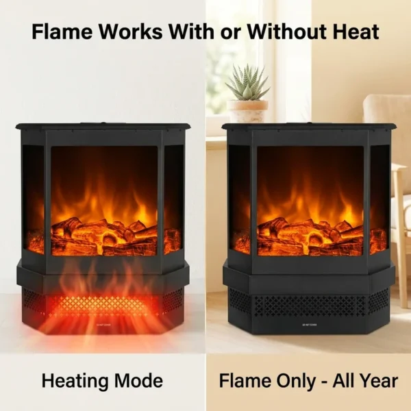 Electric Fireplace, 3-Sided, 1800 W, Metal - view 3