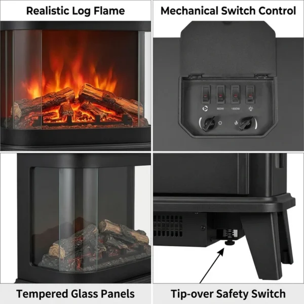 Electric Fireplace, 3-Sided, 1800 W, Metal - view 4