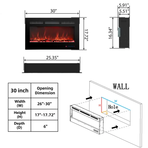 Electric Fireplace, 30", 1500W, Steel - view 6