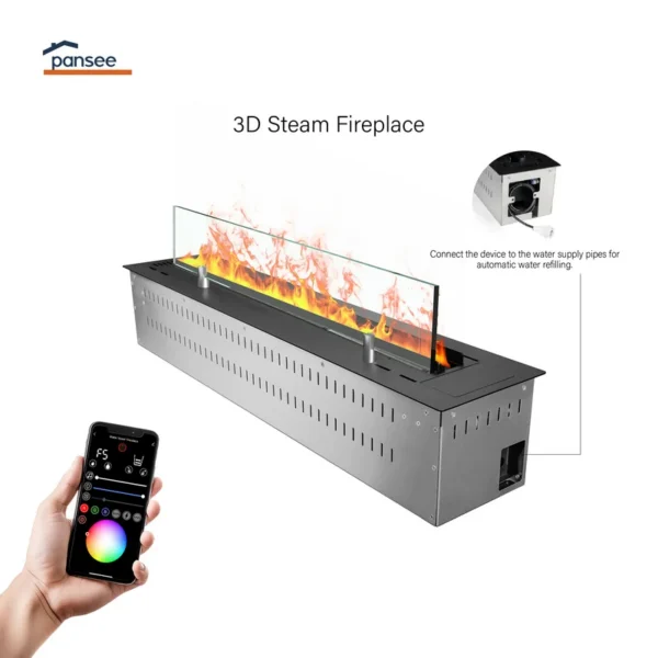 Electric Fireplace, 3D, 1500 W, Metal - view 3