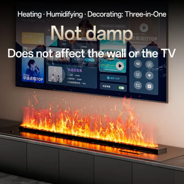 Electric Fireplace, 3D, LED, Steel - view 3