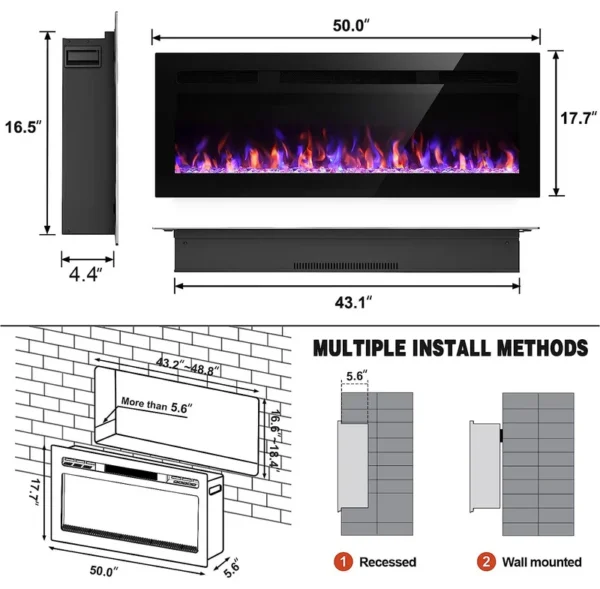 Electric Fireplace, 50-Inch, Wall - view 3
