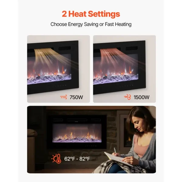 Electric Fireplace, 50-Inch, Wall, 1500W - view 4