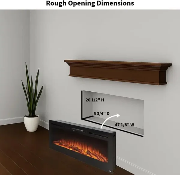 Electric Fireplace, 50", Wall, 500W - view 3
