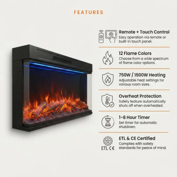 Electric Fireplace, 750W, 1500W - view 5