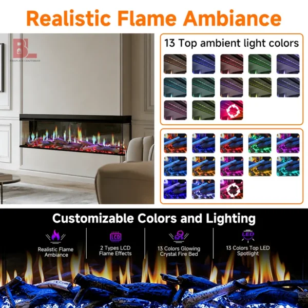 Electric Fireplace, LCD, 3d, Wall - view 3