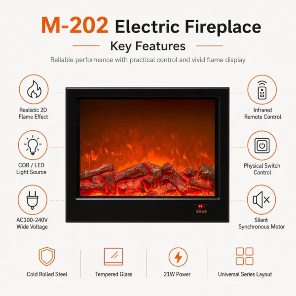 Electric Fireplace, LED, 110~240V 50Hz 1500w, Metal - view 4