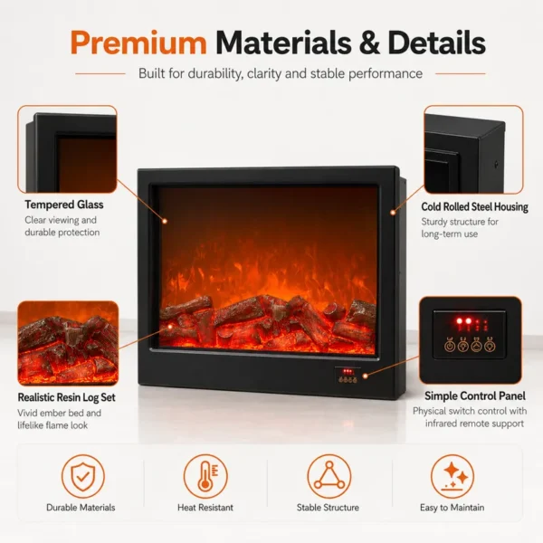 Electric Fireplace, LED, 110~240V 50Hz 1500w, Metal - view 5