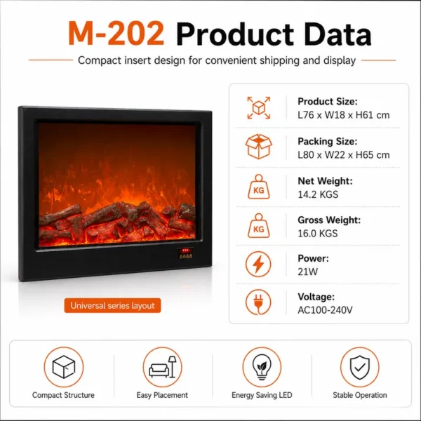 Electric Fireplace, LED, 110~240V 50Hz 1500w, Metal - view 6