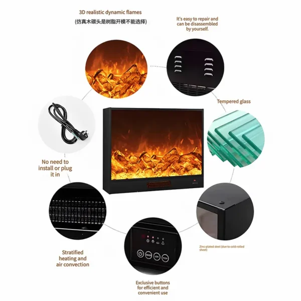 Electric Fireplace, Metal - view 4