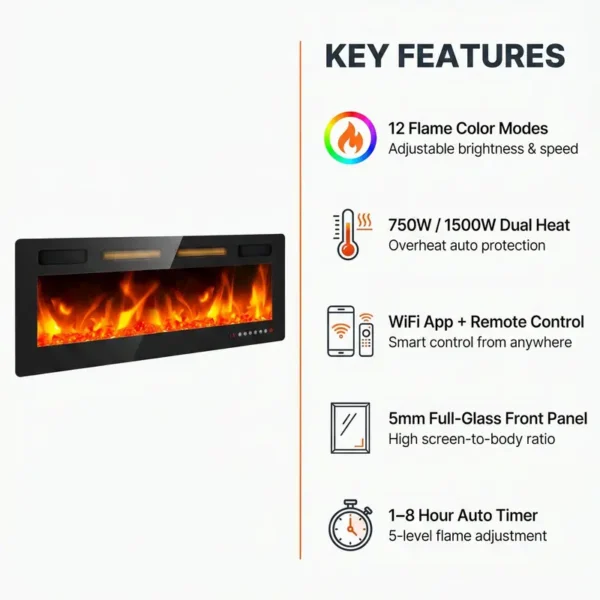 Electric Fireplace, Wall, 1500W - view 3