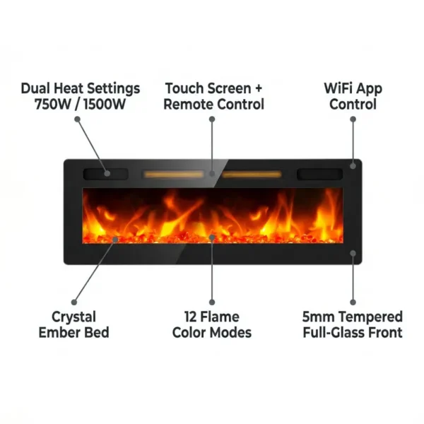 Electric Fireplace, Wall, 1500W - view 4