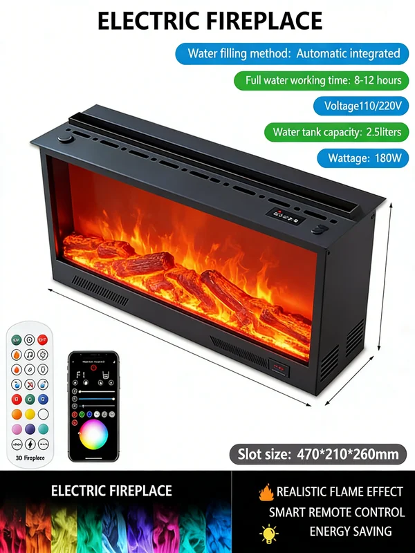 Electric Fireplace, Wall, 2000 W, tempered glass - view 5