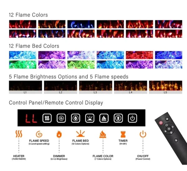 Electric Fireplace, Wall, 2000 W, tempered glass - view 6