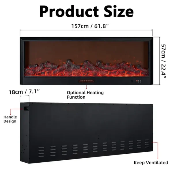 Electric Fireplace, Wall, 20W, Metal - view 2