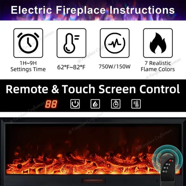 Electric Fireplace, Wall, 20W, Metal - view 3