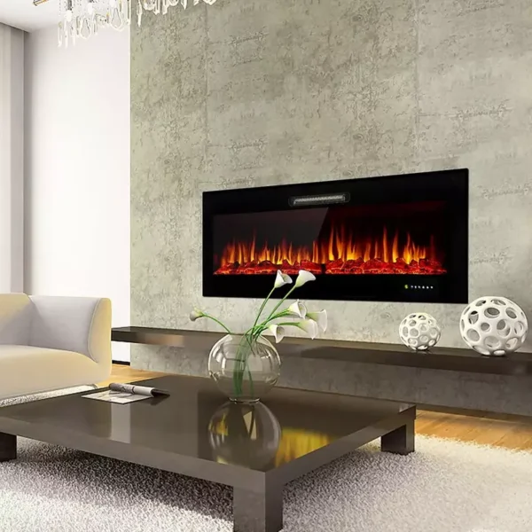 Electric Fireplace, Wall, 750~1500W, Steel+Glass - view 3