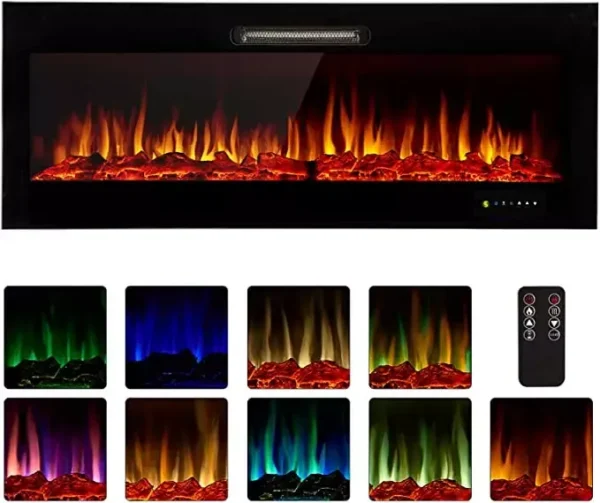 Electric Fireplace, Wall, 750~1500W, Steel+Glass - view 5