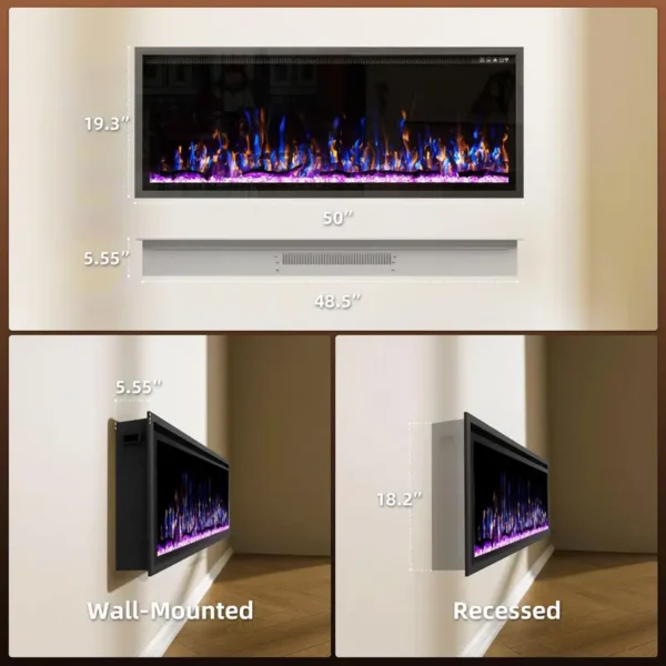 Electric Fireplace, Wall, 750W, Metal - view 2