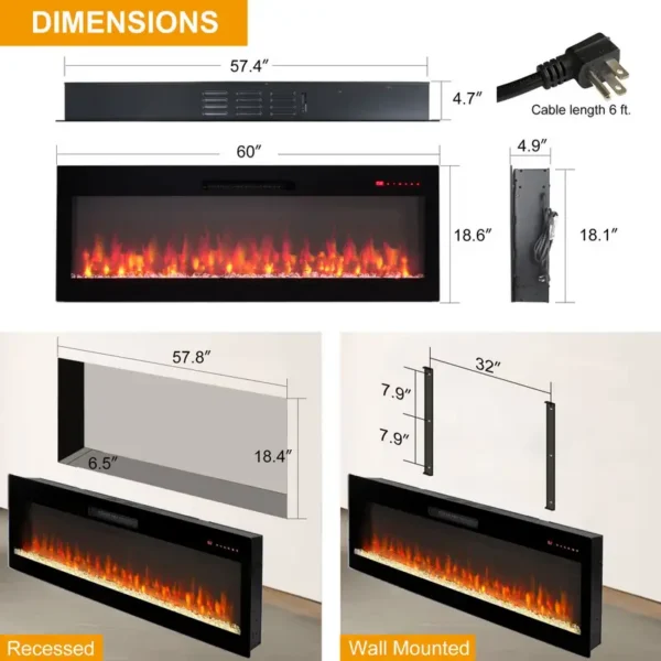 Electric Fireplace, Wall, Glass, Wall-mounted - view 6