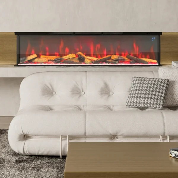 Electric Fireplace, YIKA, 900W, Log set+glass panel - view 3