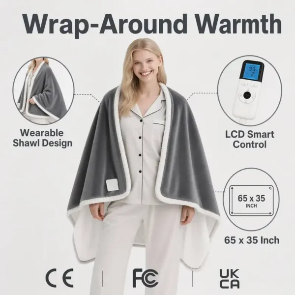 Electric Heated Wearable Blanket, Portable, AC220V, Us Plug - view 6