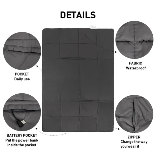 Electric Heating Wearable Blanket, Portable, 5V, USB - view 2