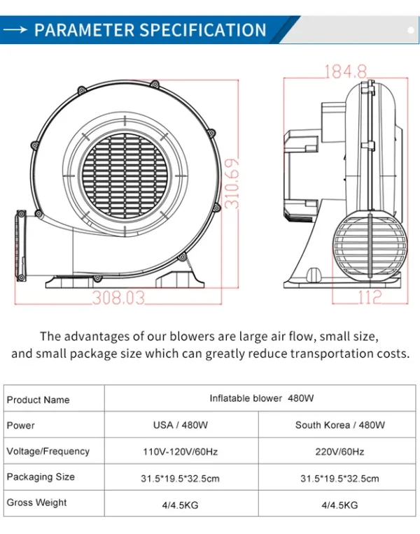 Electric Motor, Portable, 110V-120V, 660 m³ - view 6