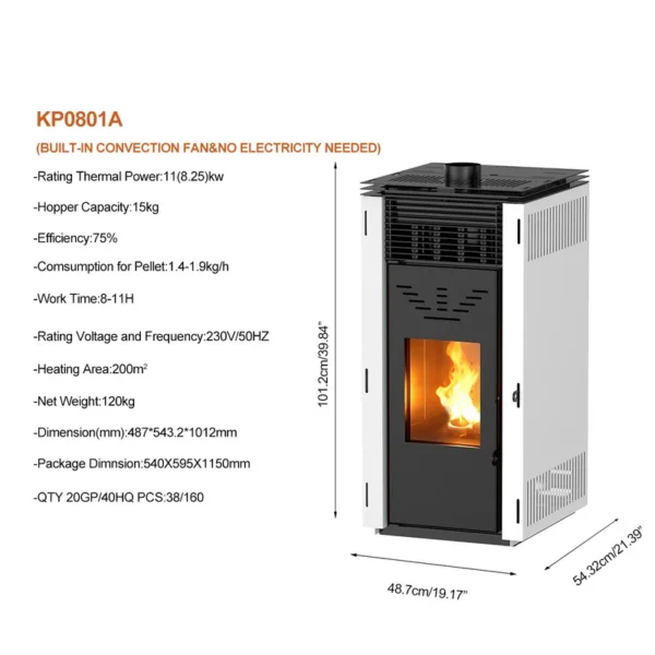 Electric Pellet Stove, 11kW, CARBON STEEL, KP0801A - view 3