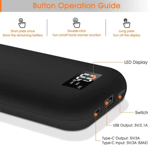 Electric Portable Hand Warmer, 20000mAh, 5, Battery - view 5