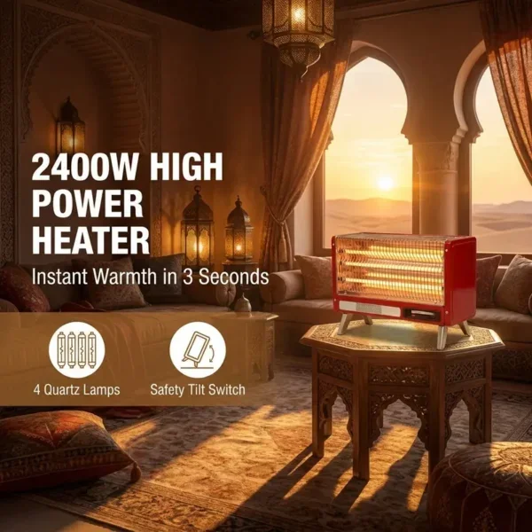 Electric Quartz Heater, 220, 1200W/2400W, Waterproof - view 2