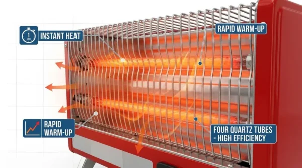 Electric Quartz Heater, 220, 1200W/2400W, Waterproof - view 4