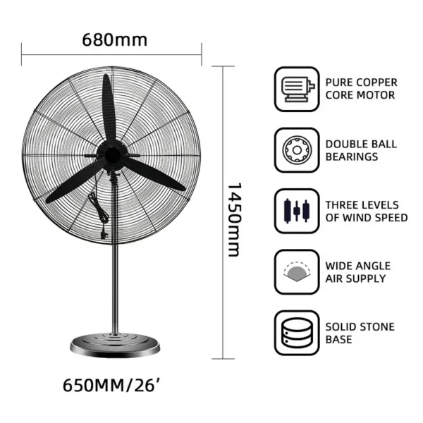 Electric Stand Fan, Electric Power, 230w(0.31hp) - view 3