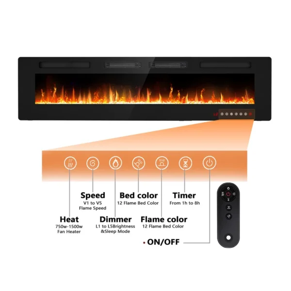 Electric Wall-mounted Fireplace, 68-Inch, 1500 W, Metal - view 2
