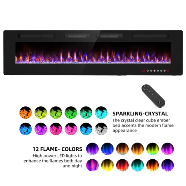 Electric Wall-mounted Fireplace, 68-Inch, 1500 W, Metal - view 3