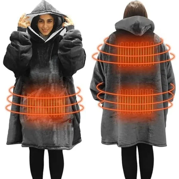 Electric Wearable Hooded Blanket, USB, flannel & sherpa